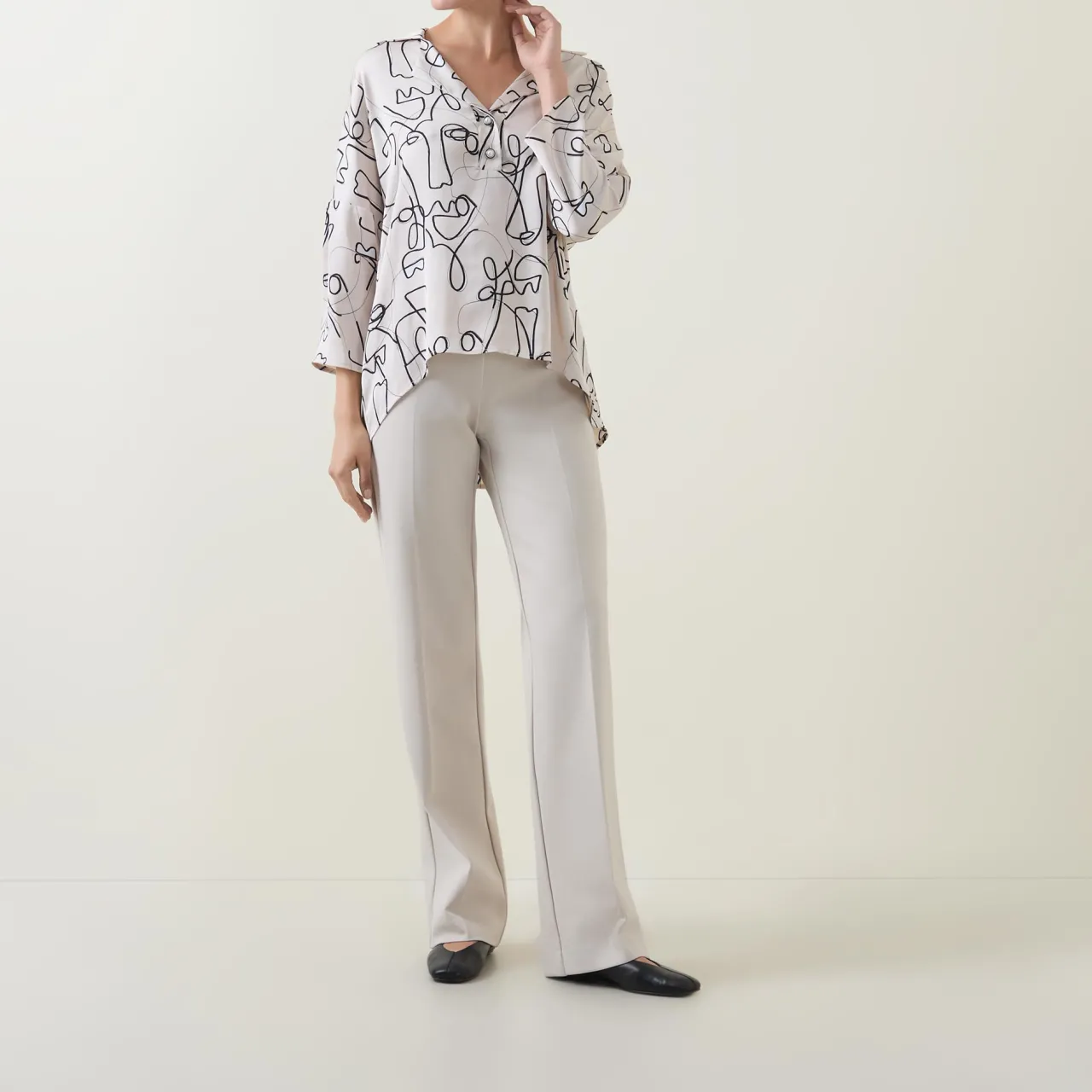 Sale Abstract Face Print Blouse Women Tops
