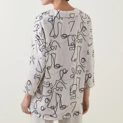 Sale Abstract Face Print Blouse Women Tops