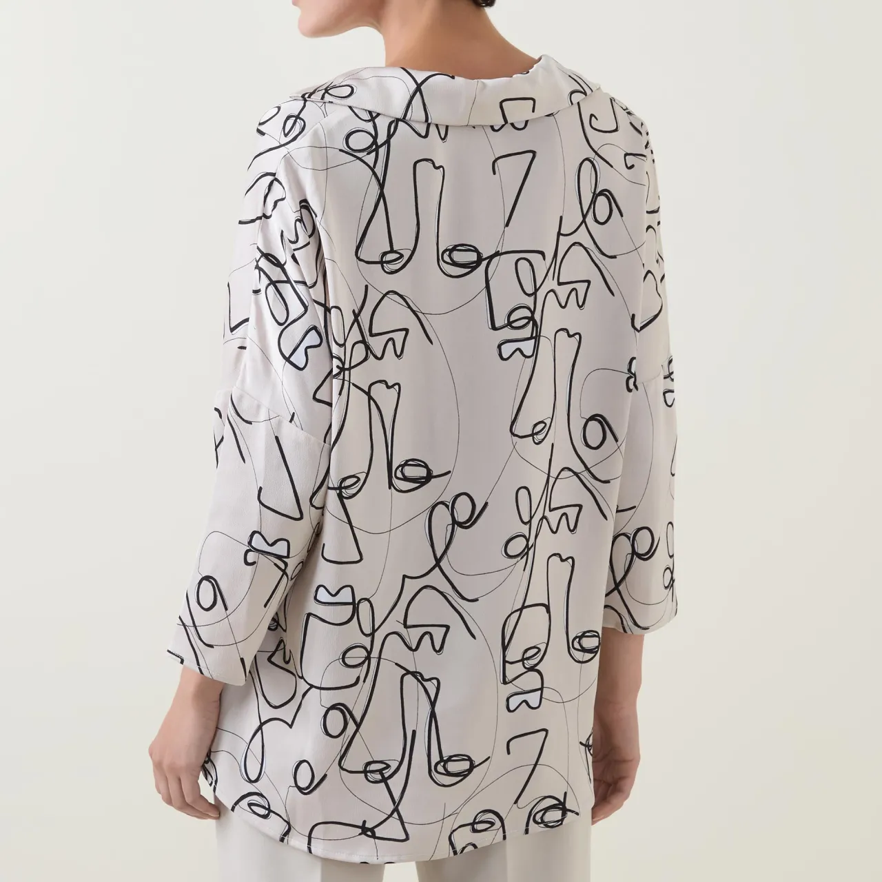 Sale Abstract Face Print Blouse Women Tops
