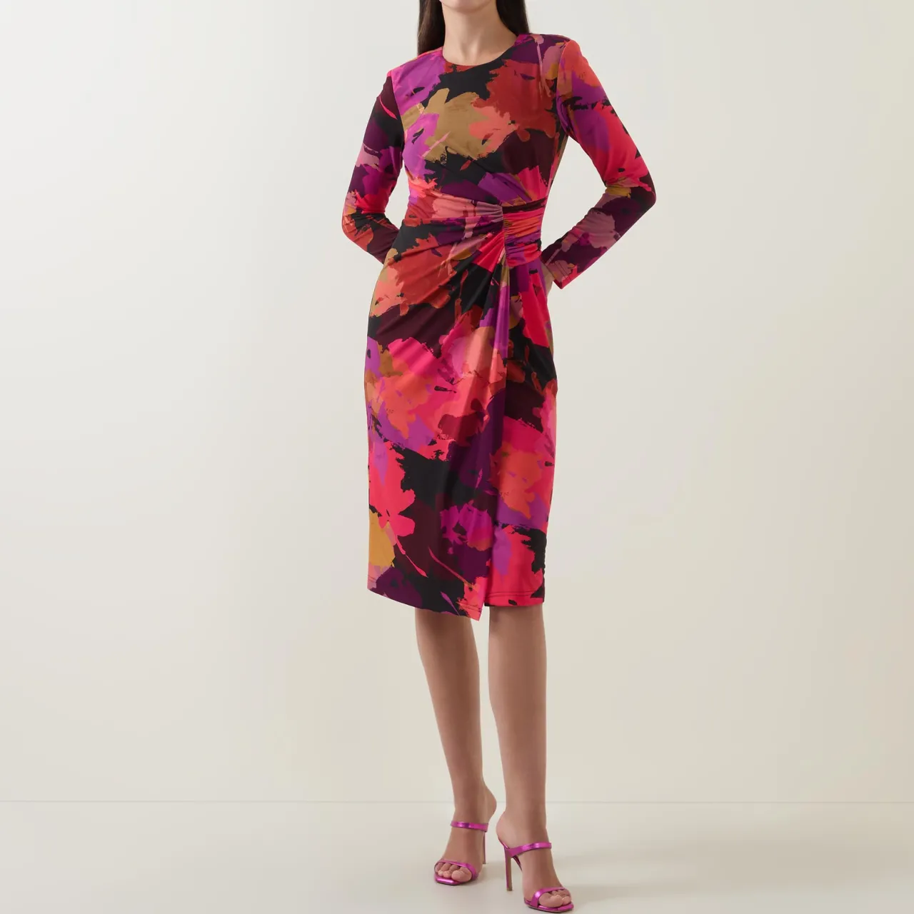 Hot Abstract Floral Gathered Wrap Dress Women Dresses