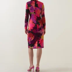 Hot Abstract Floral Gathered Wrap Dress Women Dresses