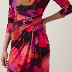 Hot Abstract Floral Gathered Wrap Dress Women Dresses