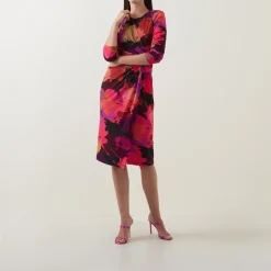 Hot Abstract Floral Gathered Wrap Dress Women Dresses