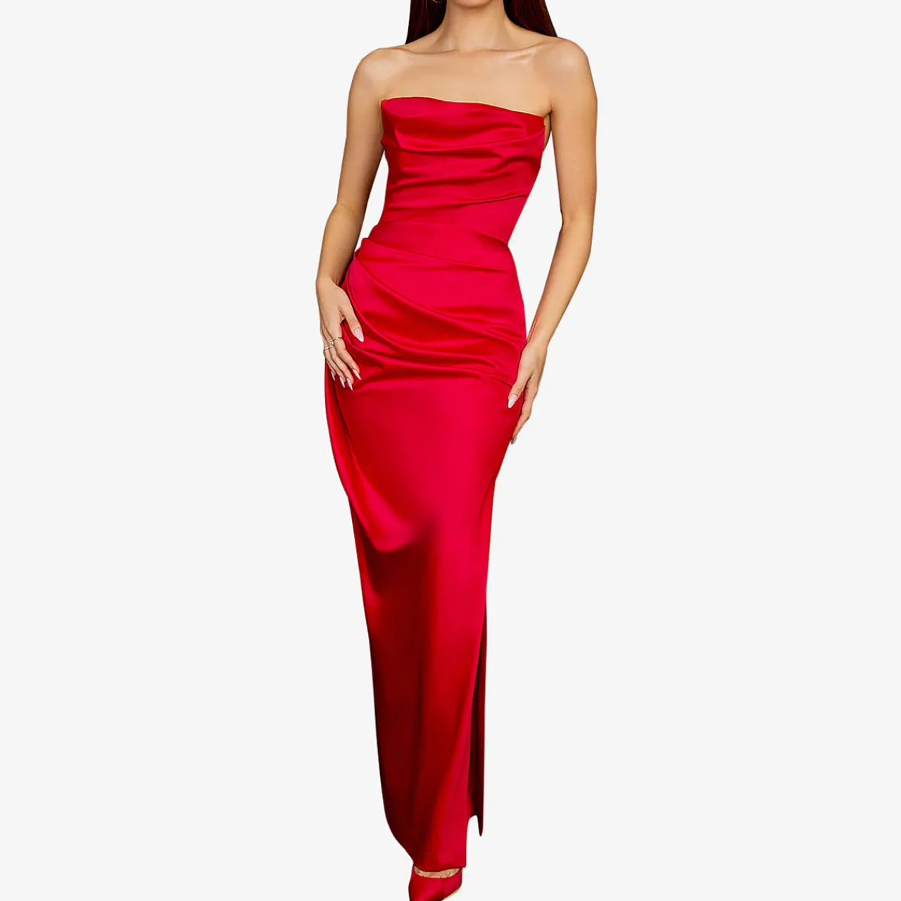 Best Adrienne Satin Strapless Corset Gown Women Dresses