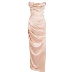 Hot Adrienne Satin Strapless Corset Gown Women Dresses
