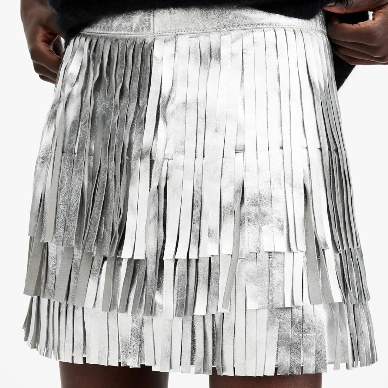 Discount Aisha Foil Fringe Mini Skirt Women Skirts