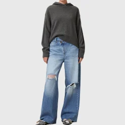Hot Aki Crossover High Rise Wide Leg Jeans Women Denim