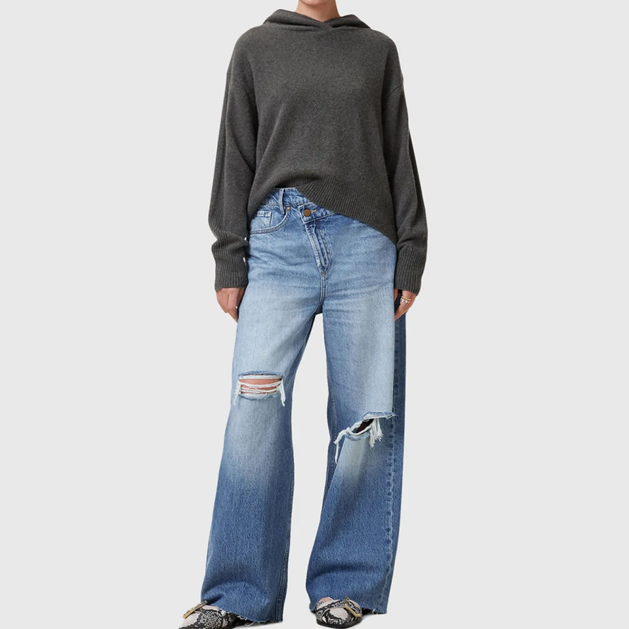 Hot Aki Crossover High Rise Wide Leg Jeans Women Denim