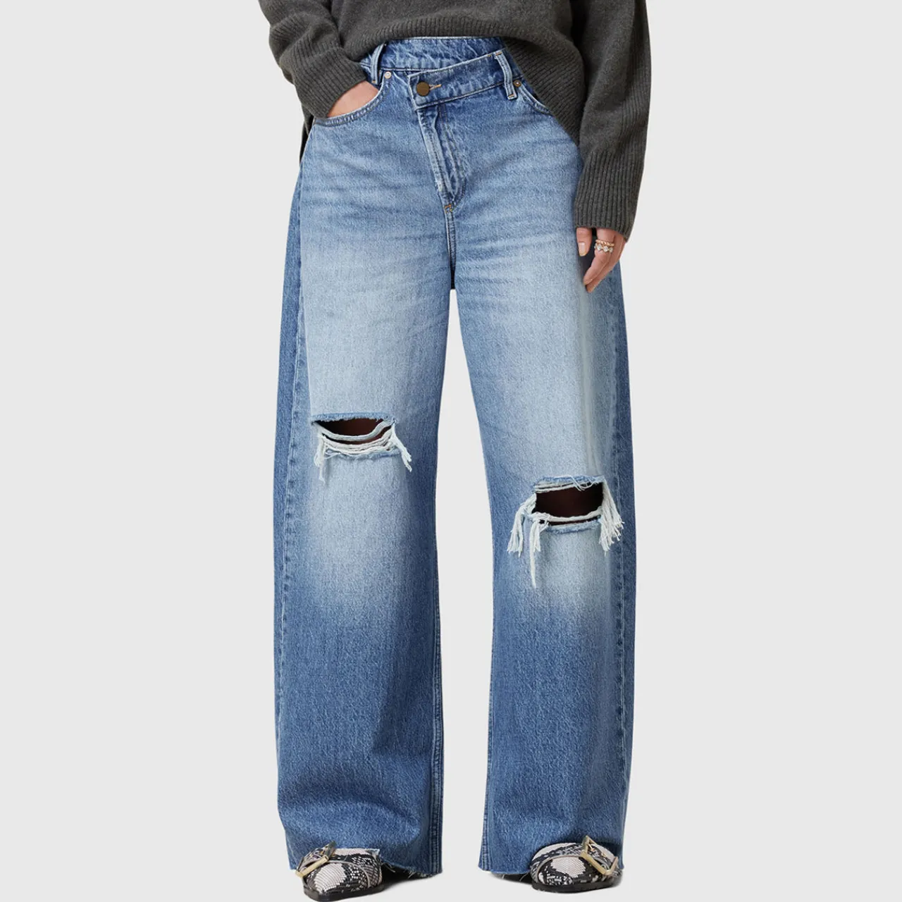 Hot Aki Crossover High Rise Wide Leg Jeans Women Denim