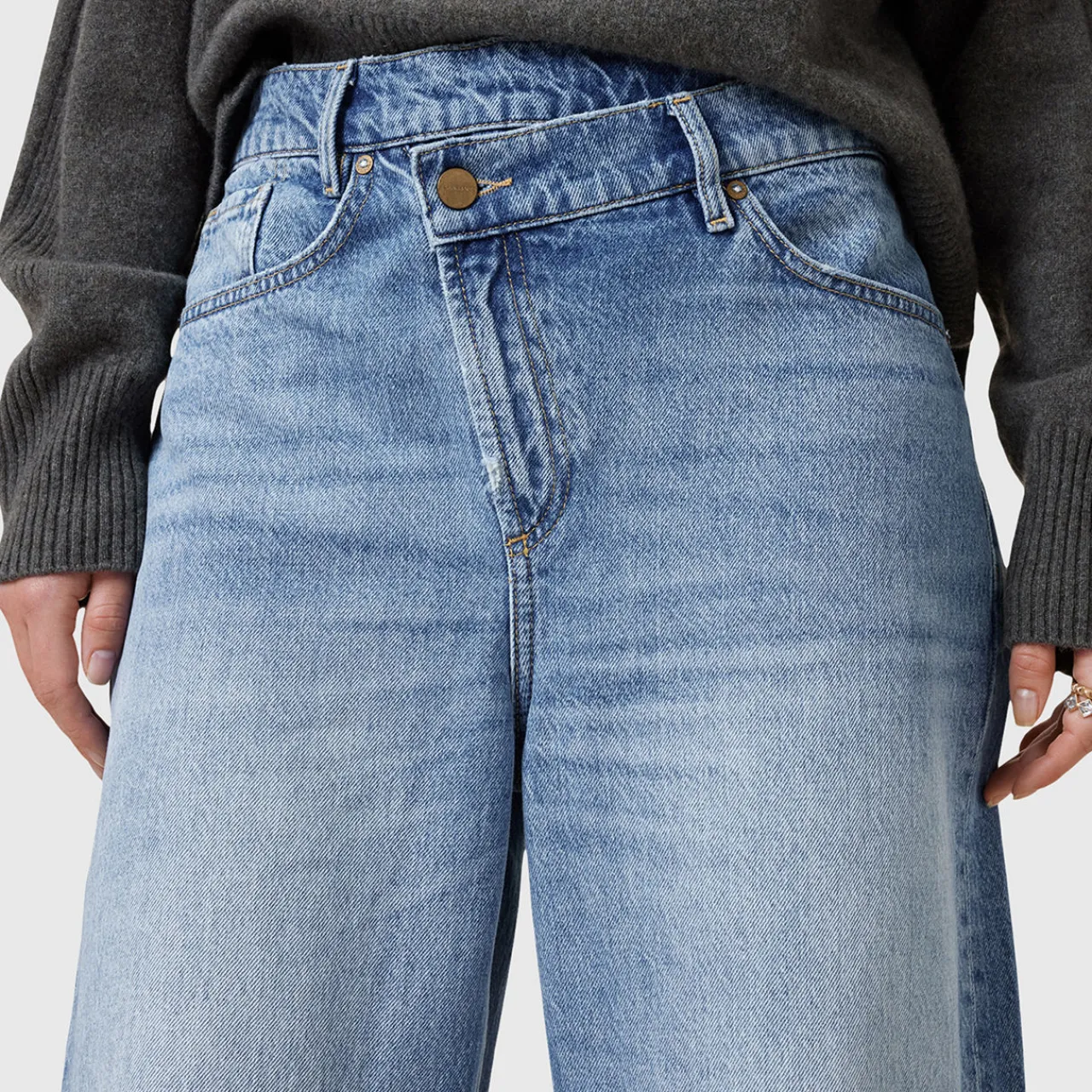 Hot Aki Crossover High Rise Wide Leg Jeans Women Denim