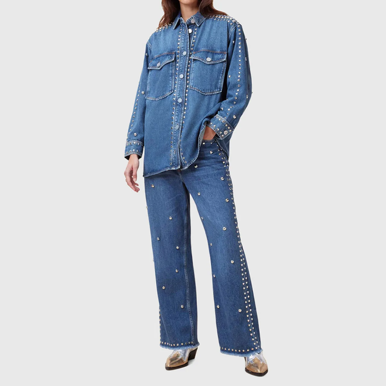 Clearance Alba Studded Denim Shirt Women Tops