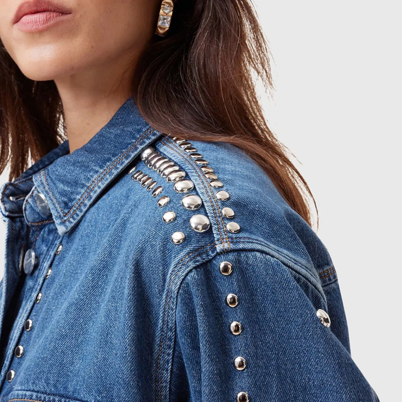 Clearance Alba Studded Denim Shirt Women Tops