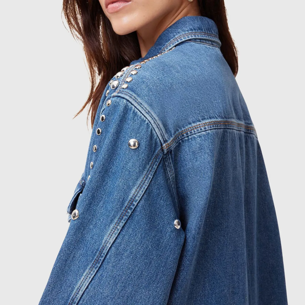 Clearance Alba Studded Denim Shirt Women Tops