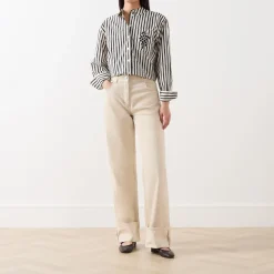 Hot Alex Striped Single Cuff Shirt Women Tops