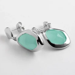 Outlet Aqua Chalcedony Large Stepping Stone Earrings Women Earrings