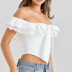 Best Aria Off-The-Shoulder Frill Corset Top Women Tops