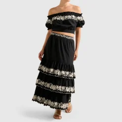 Discount Blaire Embroidery Tiered Skirt Women Skirts