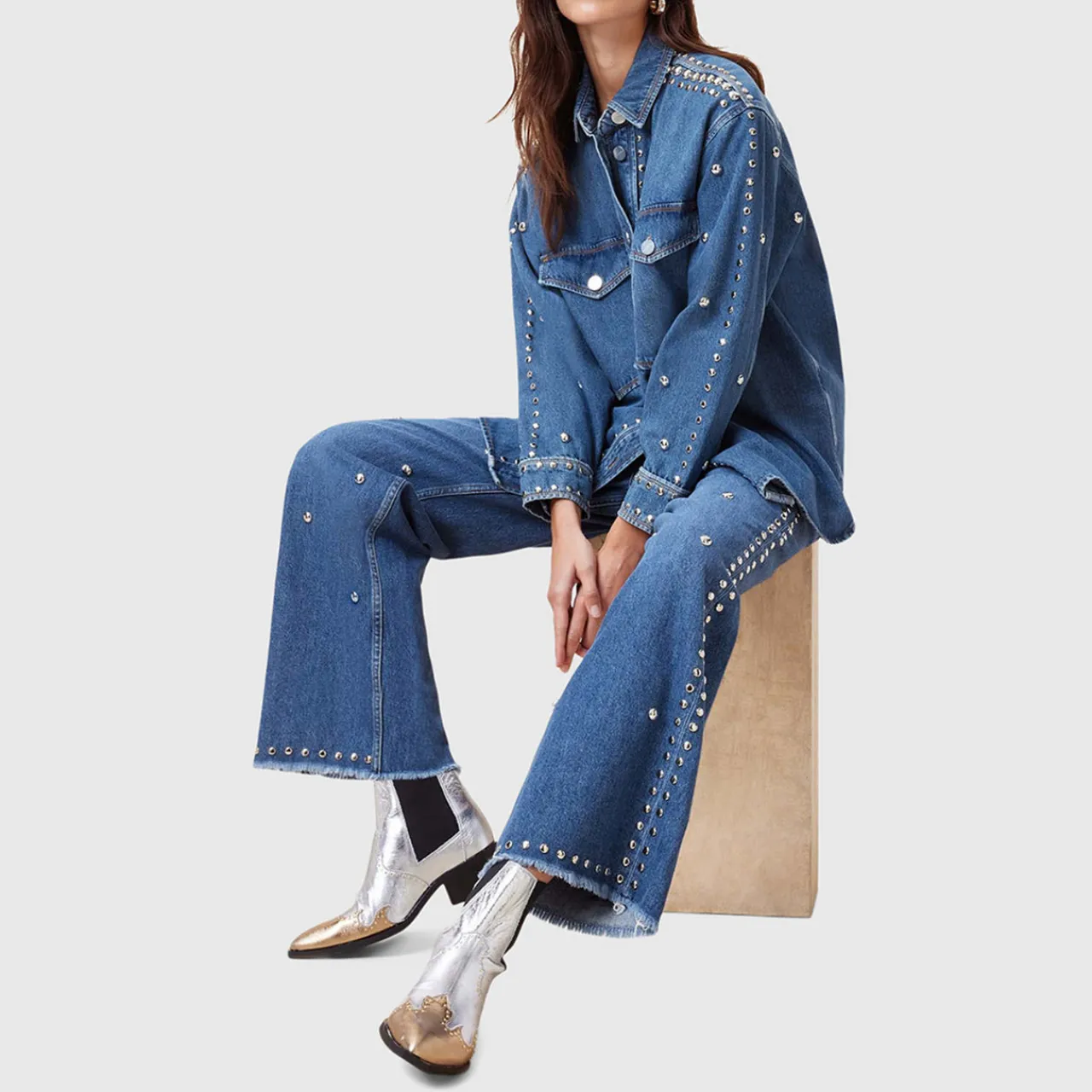 Best Blake Studded Wide Leg Jeans Women Denim