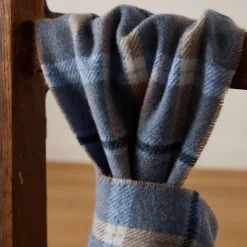 Online Blue & Mink Check Lambswool Scarf Women Scarves