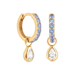 Blue Pear Charm Huggie Hoop Earrings Women Earrings