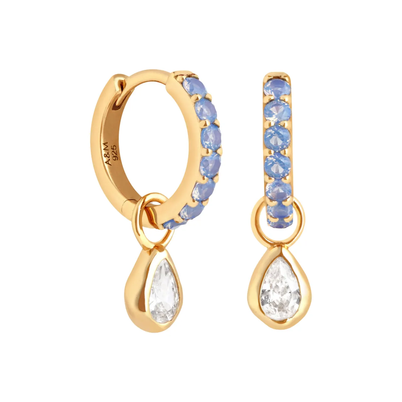 Blue Pear Charm Huggie Hoop Earrings Women Earrings