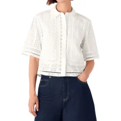 New Broderie Cropped Shirt Women Tops