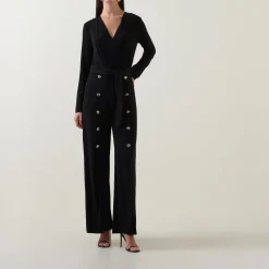 Outlet Button-Detail Wide Leg Jumpsuit Women Jumpsuits