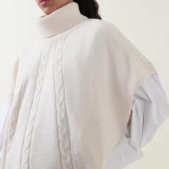 Cable Knit Fringed Cape Women Coats & Jackets|Sweaters & Cardigans