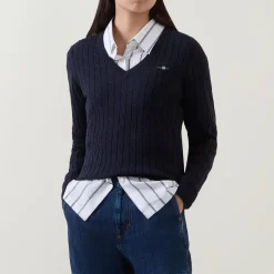 Hot Cable Knit V-Neck Sweater Women Sweaters & Cardigans