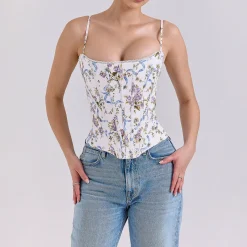 Hot Cadie Floral Ribbon Corset Top Women Tops