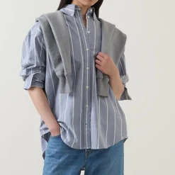 Online Classic Striped Oversized Oxford Shirt Women Tops