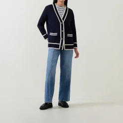Best Contrast Knit Cardigan Women Sweaters & Cardigans