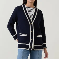 Best Contrast Knit Cardigan Women Sweaters & Cardigans