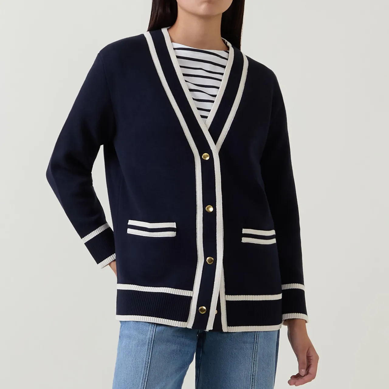 Best Contrast Knit Cardigan Women Sweaters & Cardigans