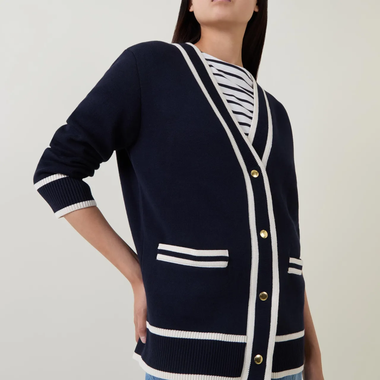Best Contrast Knit Cardigan Women Sweaters & Cardigans
