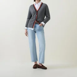 New Contrast Trim Textured Cardigan Women Sweaters & Cardigans