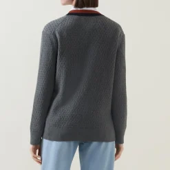 New Contrast Trim Textured Cardigan Women Sweaters & Cardigans