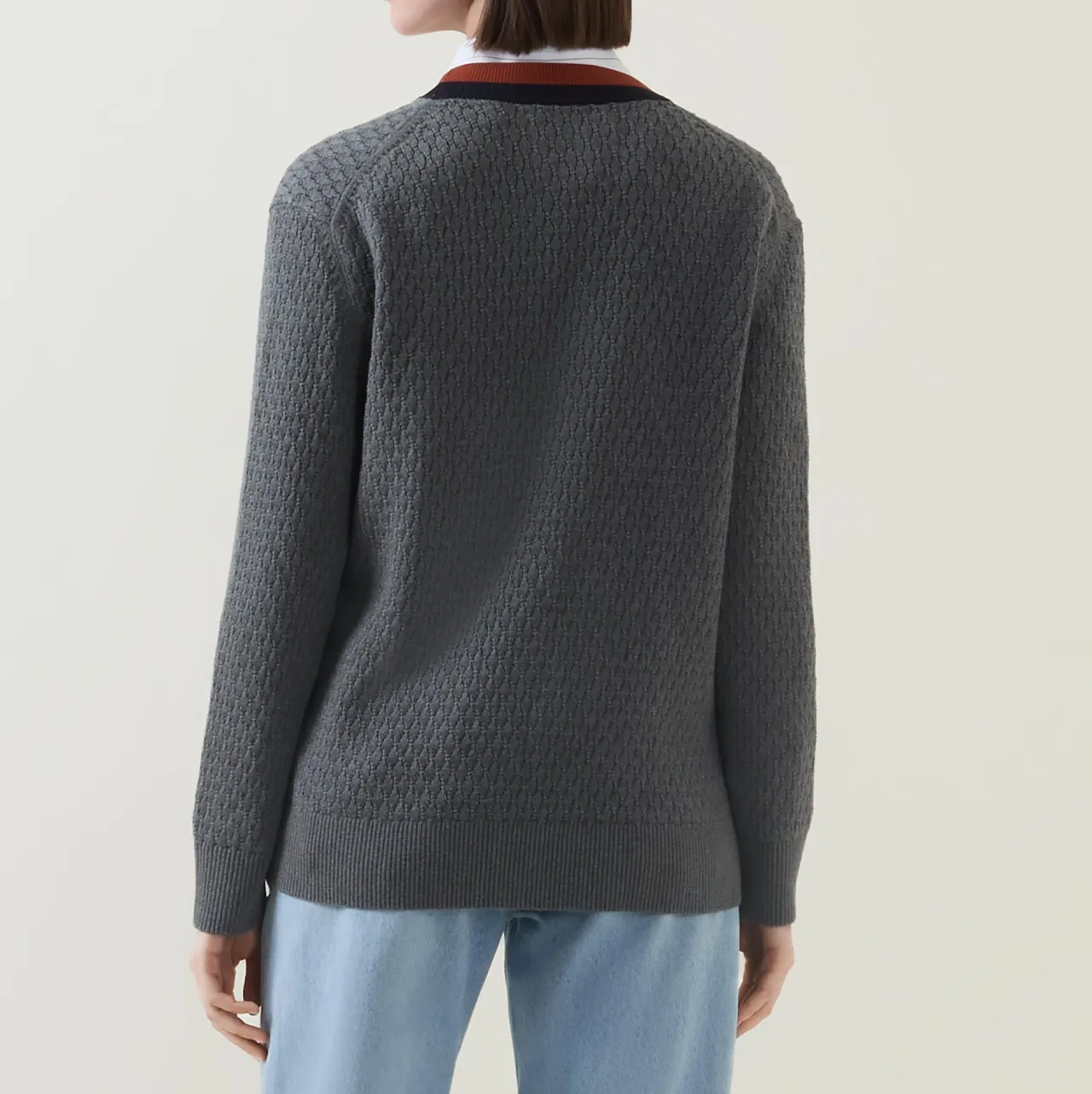 New Contrast Trim Textured Cardigan Women Sweaters & Cardigans