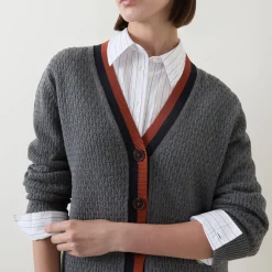 New Contrast Trim Textured Cardigan Women Sweaters & Cardigans