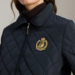 Outlet Crest Patch Diamond Quilted Jacket Women Coats & Jackets