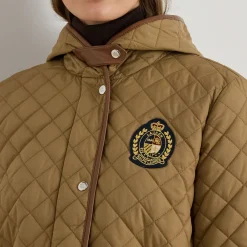 Best Crest Patch Diamond Quilted Coat Women Coats & Jackets