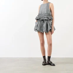 Hot Crinkled Check Mini Bubble Skirt Women Skirts