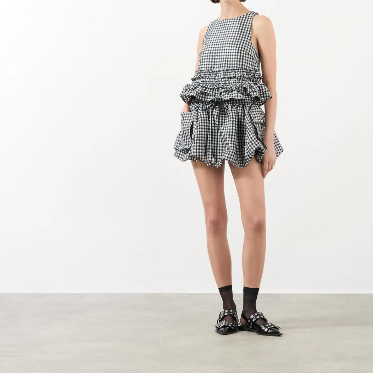 Hot Crinkled Check Mini Bubble Skirt Women Skirts