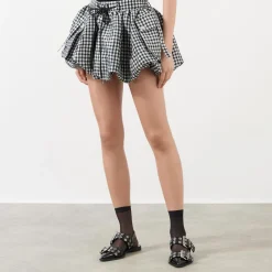 Hot Crinkled Check Mini Bubble Skirt Women Skirts