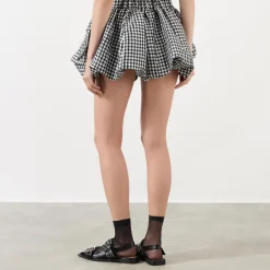 Hot Crinkled Check Mini Bubble Skirt Women Skirts