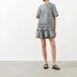 Hot Crinkled Check Mini Dress Women Dresses