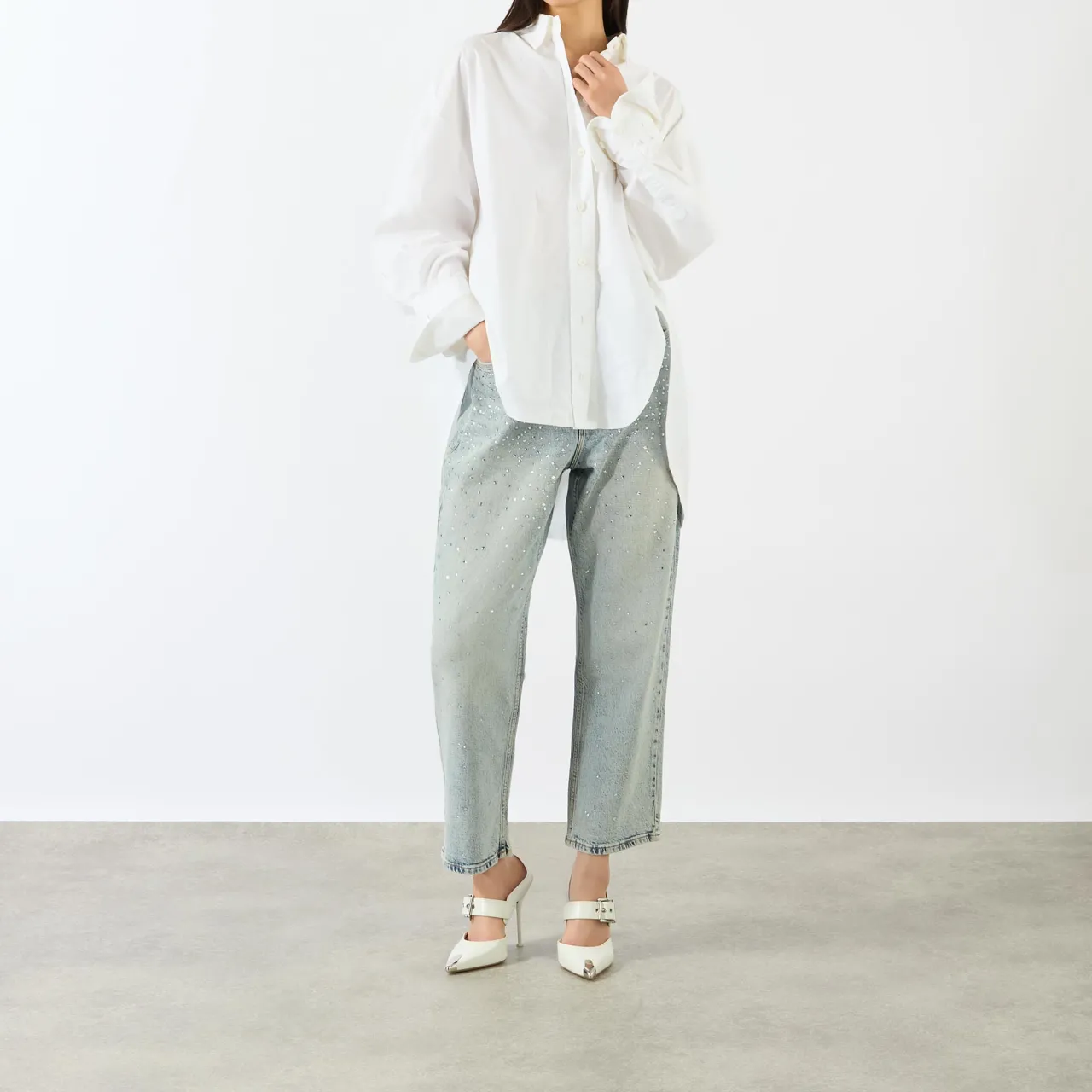 Sale Crystal Stars 90s Cropped Straight Leg Jeans Women Denim