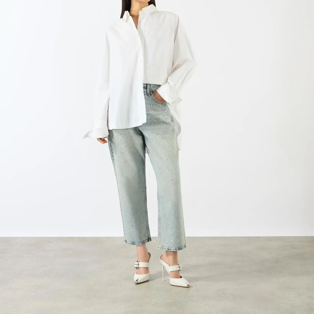 Sale Crystal Stars 90s Cropped Straight Leg Jeans Women Denim