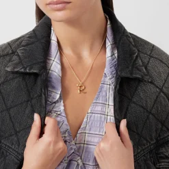 Curly Molten 18 kt Gold Plated Initial Necklace R Women Necklaces
