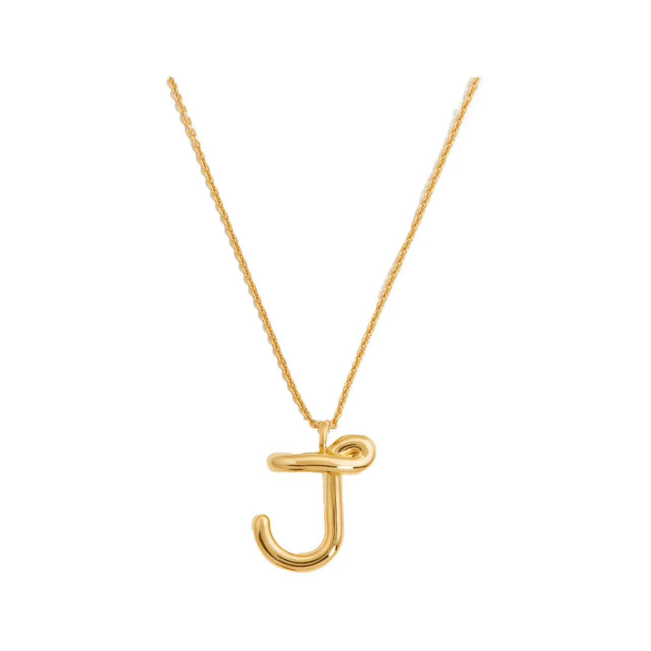 New Curly Molten 18 kt Gold Plated Initial Necklace J Women Necklaces